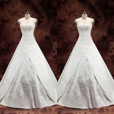 Vintage Wedding Dresses Embroidery Sleeveless Satin Sweep Train Bridal Gowns