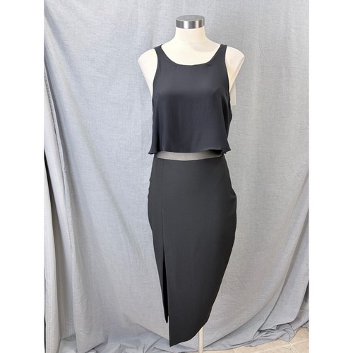 NWT Elizabeth and James Kiandra Dress Black Mesh Waist Midi Slit Designer 10 LBD