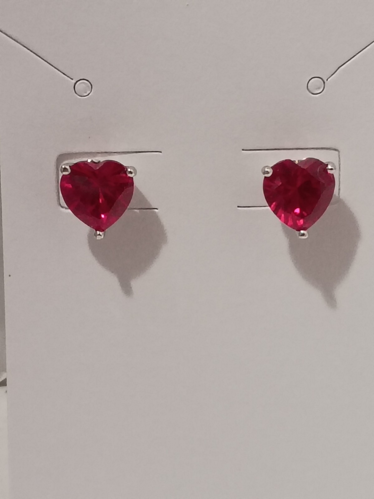 925 Sterling Silver Lab Created Ruby Heart Earrin… - image 1