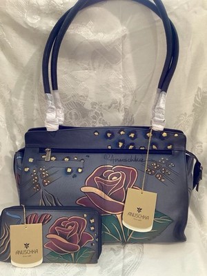 Anuschka Leather Shopper Shoulder Tote Bag & Wallet - Rose Safari Grey Zip MINT