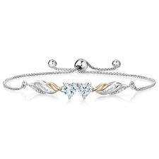 925 Silver and 10K Yellow Gold Bracelet Aquamarine Moissanite (0.85 Cttw) and