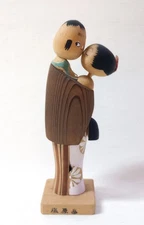 Vintage Japanese creative SOSAKU kokeshi doll 15cm 5.9" Kissing lovers