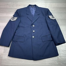 US Air Force Blue Dress Coat Mens 40 XS Short 3 Button Uniform Jacket Patches