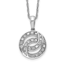 Sterling Silver Rhodium Plated Diamond Circle Pendant Necklace 18"