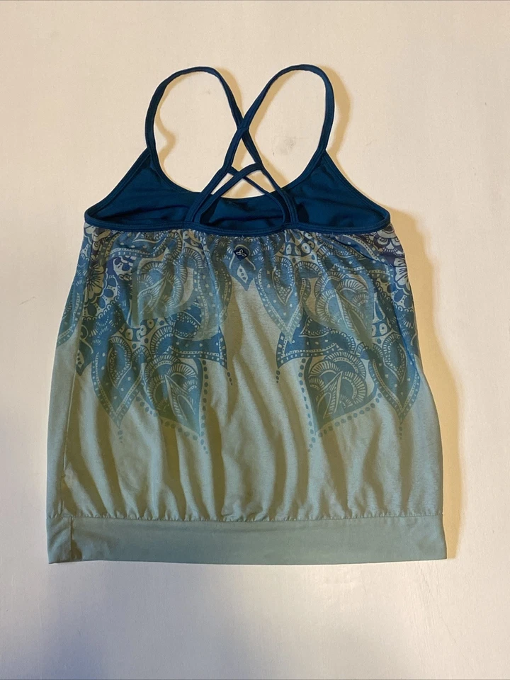 Camiseta sin mangas deportiva Prana para mujer sujetador incorporado espalda deportiva azul Ombré boho Foto 2 de 4
