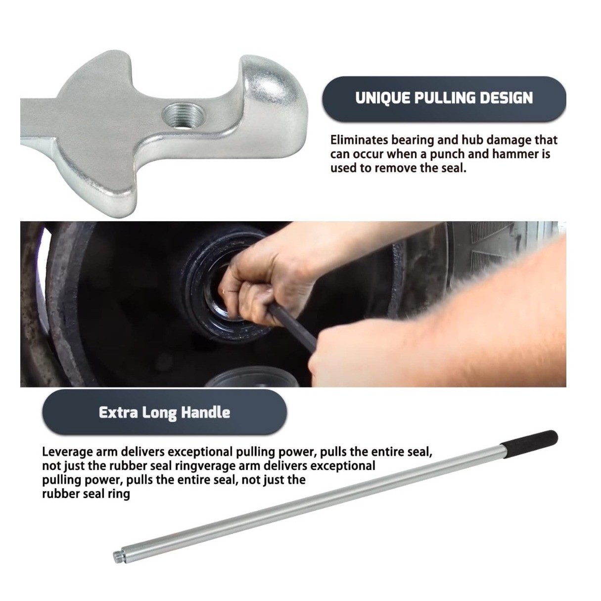 Truck Steering Axle Hub Oil Seal Tool Gasket Puller Remover Long