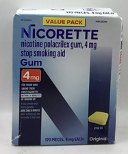 Nicorette Nicotine Gum Original 4mg Stop Smoking Aid 170 Ct EXP 6/27 "RIPPED BX"