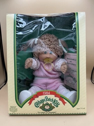 Vintage 1984 Cabbage Patch Kids Girl Doll Green Signature Pacifier