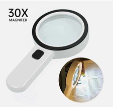 Detailed Viewing 30X LED Illuminated Handheld Magnifying Glass Jumbo Size