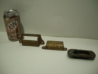 (3)Vtg/Antique SOLID BRASS DECORTIVE DOOR POCKET SLIDE HANDLES/ HARDWARE