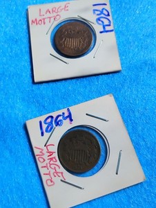 1864 Large Motto 2c Piece, Two Cents, Two 1864 Coins Included