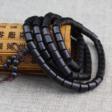 Natural Black Ebony Wood Bracelet 108 Barrel Beads Buddhist Mala Prayer Jewelry