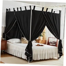 AIKASY Canopy Bed Curtains with Top Ties and Tie Backs for Full/Queen Black