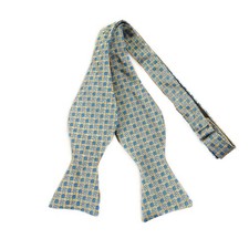 Brooks Brothers Bow Tie Blue Gold Floral Pattern Self-Tie Silk USA NEW