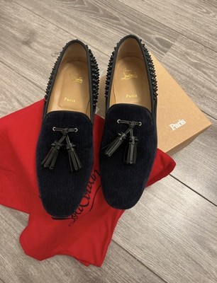 Christian Louboutin Tassilo Flat Veloursleder Loafer Navy/Schwarz EU 43,5 Spikes