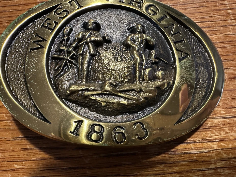 Vintage Heritage Mint Ltd West Virginia Brass Belt Buckle Original Pouch - Image 3 of 4
