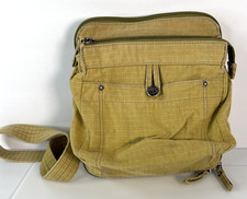 Fossil Canvas Crossbody Messenger Bag Multiple Pockets Zip Tan 20 in Strap