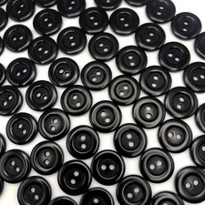 Vtg Black 2-Hole Round Button w/ Raised Edge 15mm Lot of 13 or 144