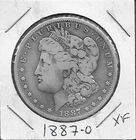 USA MORGAN SILVER DOLLAR 1887-0 XF LAUREAT HEAD LEFT,DATE BELOW FLANKED BY STA