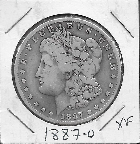 USA MORGAN SILVER DOLLAR 1887-0 XF LAUREAT HEAD LEFT,DATE BELOW FLANKED BY STA