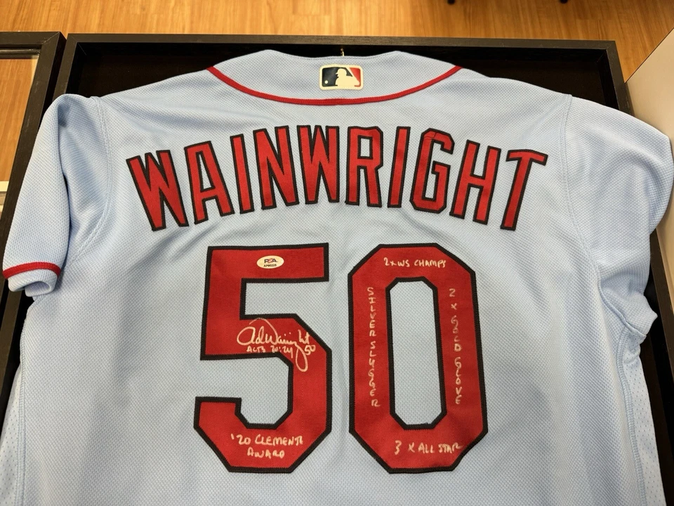 ADAM WAINWRIGHT SIGNED PLAYER GAME ISSUED CARDINALS AUTOGRAPHED JERSEY PSA AUTO - Image 2 of 4