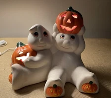 Vintage Factory Card Outlet Halloween Light Up 2 Ghosts W/Pumpkins, Read All