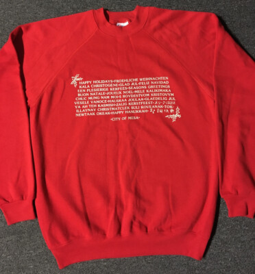Vtg 80s Christmas Different Languages Happy Holiday Sweatshirt L Foreign Diverse