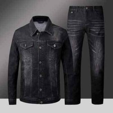 Men Jeans Sets Jacket Slim Cowboy Two Piece Casual Couple Male Denim Suits Size