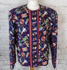 Vintage Quilted Nautical Sailing Yachting Quirky Blue Jacket L 16 18 Pure Cotton