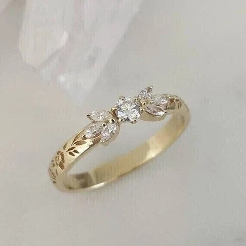 14k Yellow Gold Plated 2Ct Round Cut Lab Created Diamond Women Wedding Band Ring