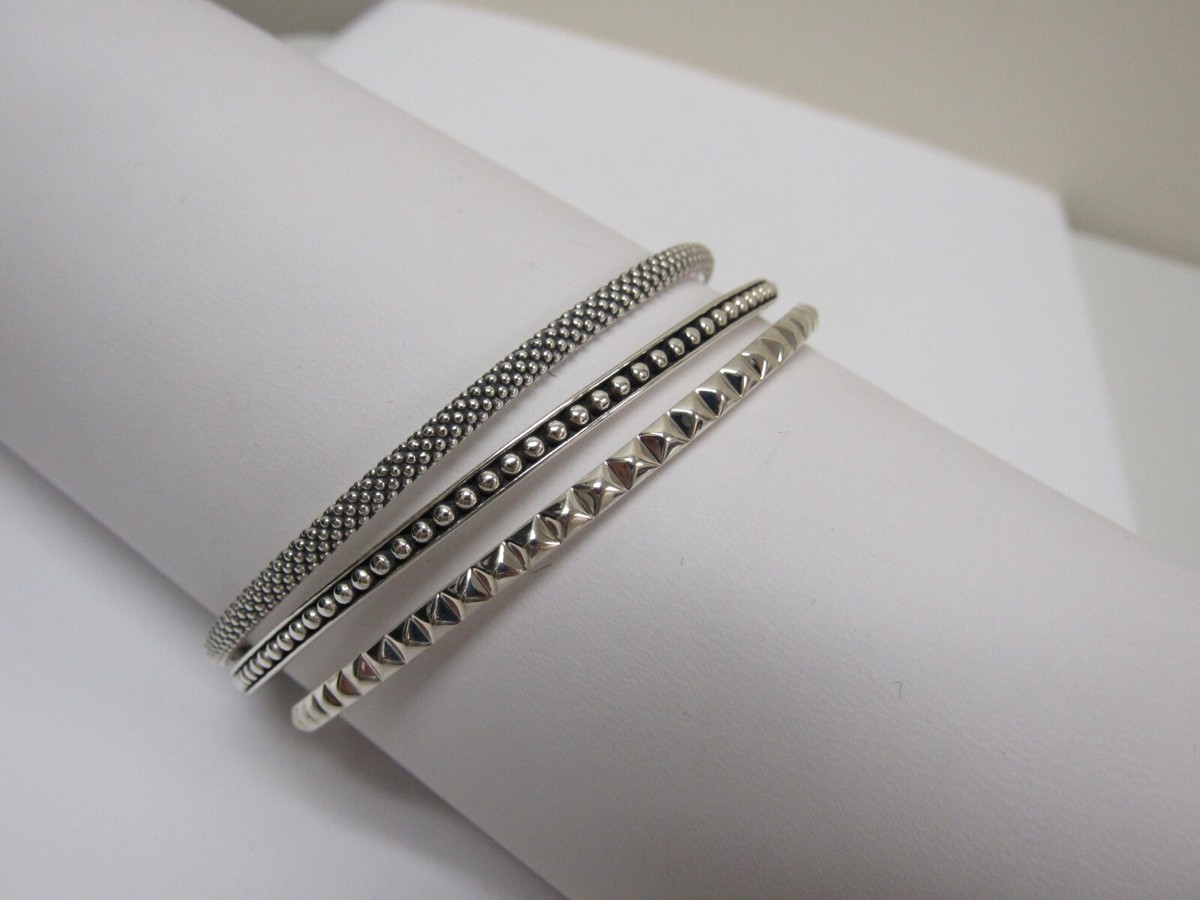 Designer LAGOS Sterling Silver Signature Caviar Beaded Bangle Bracelet Set