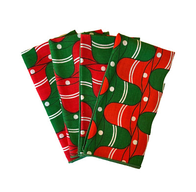 4 Mod Red & Green Cloth Christmas Napkins Retro Holiday Cheer Table Decor 16''
