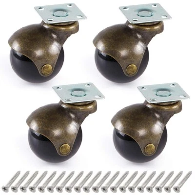 MULTIBAO 4xPcs 1.5 Inch Ball Castor Wheel Antique Swivel Caster Plate Mounted Furniture