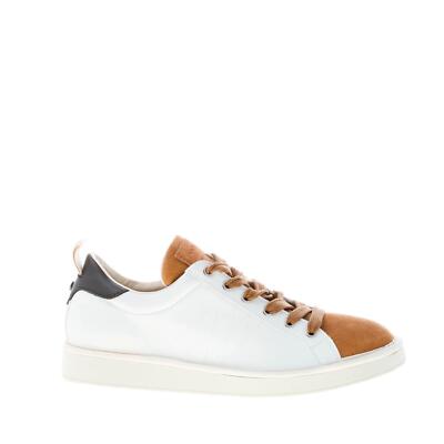 PANCHIC men shoes White leather effect microfibre P01 sneaker brown suede