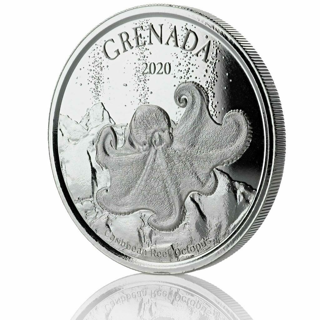 2020 1 oz .999 Silver Coin - Grenada Octopus Volcano - BU