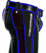 MENS REAL LEATHER HEAVY DUTY BONDAGE PANTS USE as CHAPS Jeans BLUF Pant Trouser 