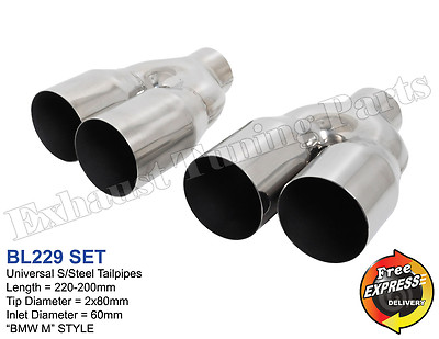 Exhaust quad tips dual tips set tailpipe trims round 2x80mm 3.15  BMW M Style
