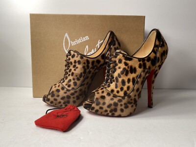 Christian Louboutin Lady Derby Open Toe Pumps Pony Hair Leopard 35