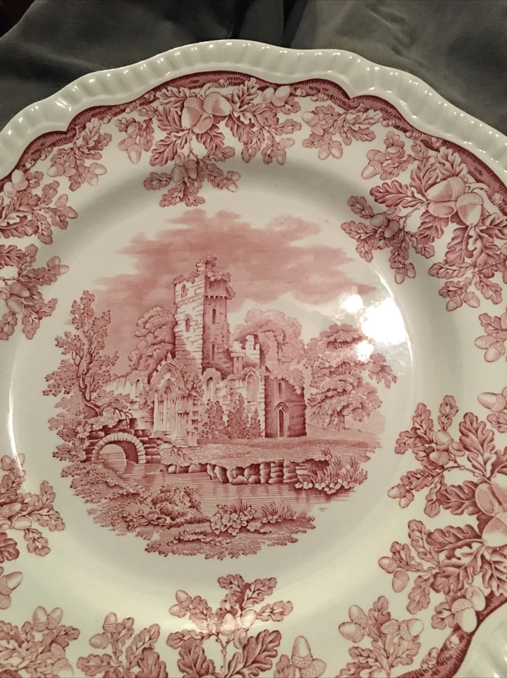 Red Pink Transferware RUINS Spode Archive Collection 11" Dinner plate ENGLAND - Image 2 of 3