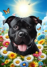 American Pit Bull Terrier Black Summer Butterflies Flag