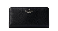 New Kate Spade Dumpling Pebble Leather Large Slim Bifold Wallet Black