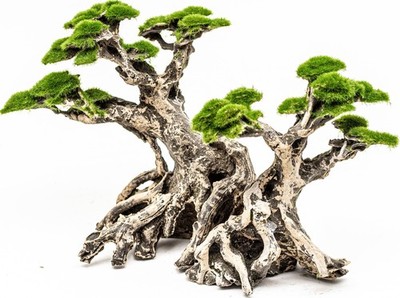 Bonsai Tree Aquarium Decor with Faux Moss and Sandstone Rocks for Fish Tanks
