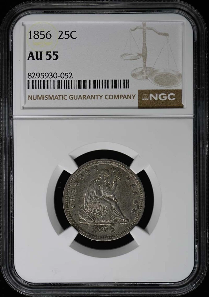 Cuarto 25C libertad sentada 1856 sin lema NGC AU55