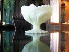 FENTON CUSTARD SATIN GLASS HOBSTARS FOOTED COMPOTE — photo 1