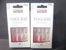 Kiss Voguish Fantasy Daystar Pink Floral Medium Press On Nails - Lot Of 2