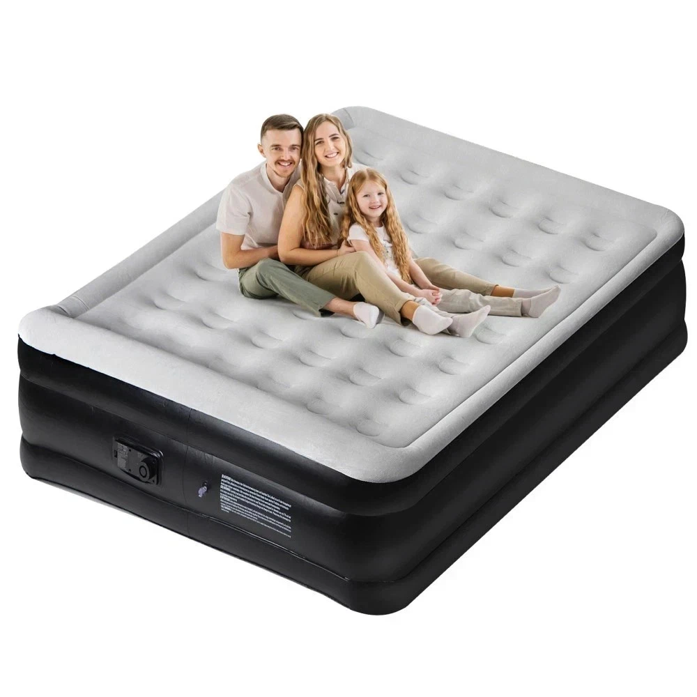 Double Air Bed Inflatable Mattress Airbed Blow Up Bed Flocked Top Built-in Pump
