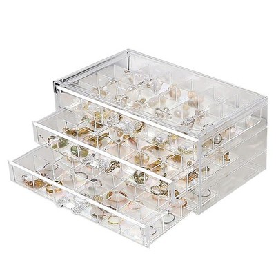Earring Organizer Box Acrylic Stackable Jewelry Organizer with 3 Drawers 72 S...