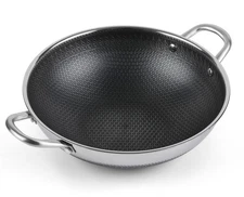 12.5Inch Stirfry Pan with Coating Stainless Steel Wok Pan with Nonstick Coati...