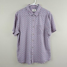 Marine Layer Floral-Like Print Tencel  Linen Shirt Men's Red Blue Resort Medium