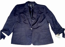 NWT Nine West Linen Blend Blazer Jacket 3/4 Sleeve Women’s Sz 16 Navy MSRP $119